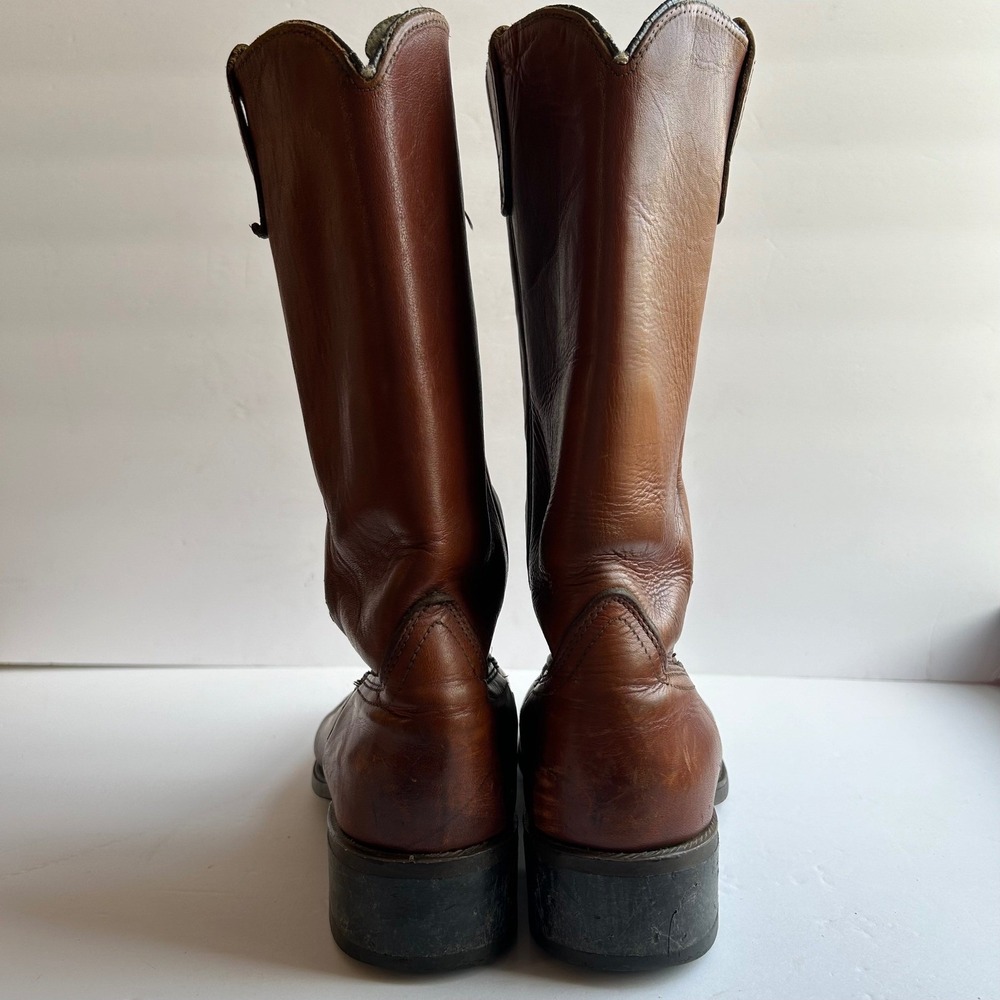VTG Acme Cowboy Boots Mens 8.5 D Brown Leather Western Pull On 9096 Slip Res USA - Picture 6 of 14